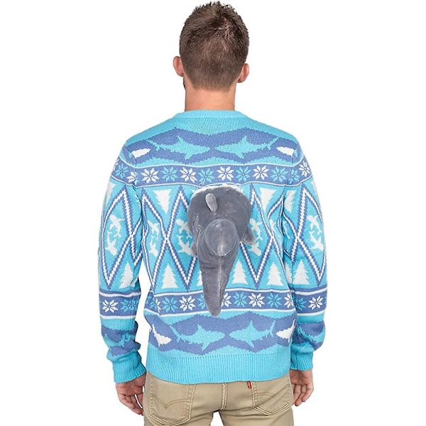 Unisex Jultröja, Rolig 3D Söt Dinosaurie Dock Pullover S Blue L