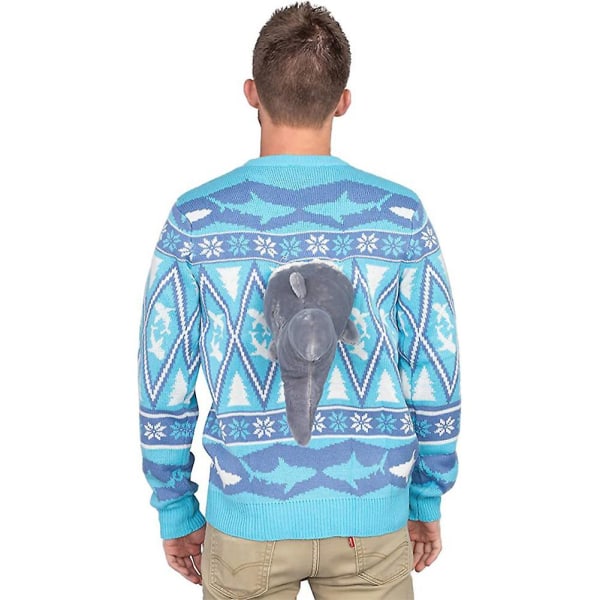 Unisex Jultröja, Rolig 3D Söt Dinosaurie Dock Pullover S Blue XXL