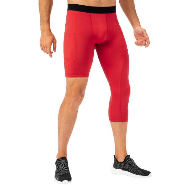 Män One Leg Leggings Kompatibla Basket Sidofickor Fitness Traini Red Small