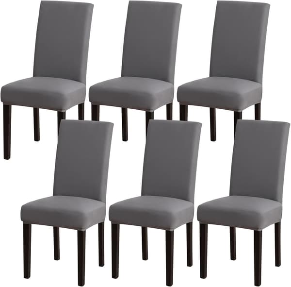 Stolsöverdrag, stretchiga, avtagbara, tvättbara, set om 6, grå