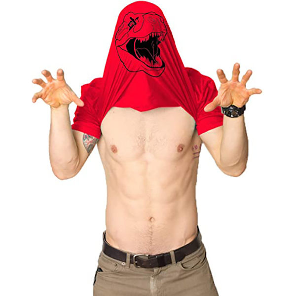Fråga mig om min t-rex Dinosaur Flip T-shirt Maskerad T-shirt Red L