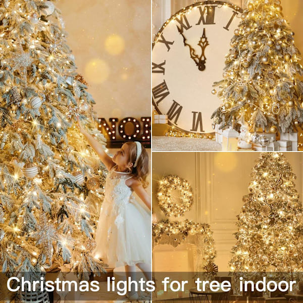 Julbelysning utomhus, 66 fot 200 LED varmvita ljusslingor, vit Warm White 200LED