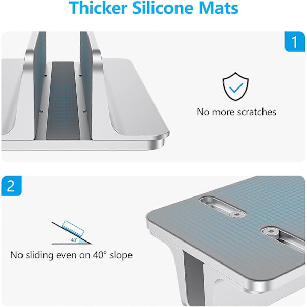 Vertikalt justerbart laptopställ, skrivbordsställ i aluminium för MacBook med justerbar bredd