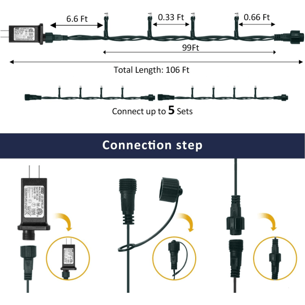 Bright Christmas Lights Outdoor 300 LED String Lights, 100ft Connectab 300LED Warm White