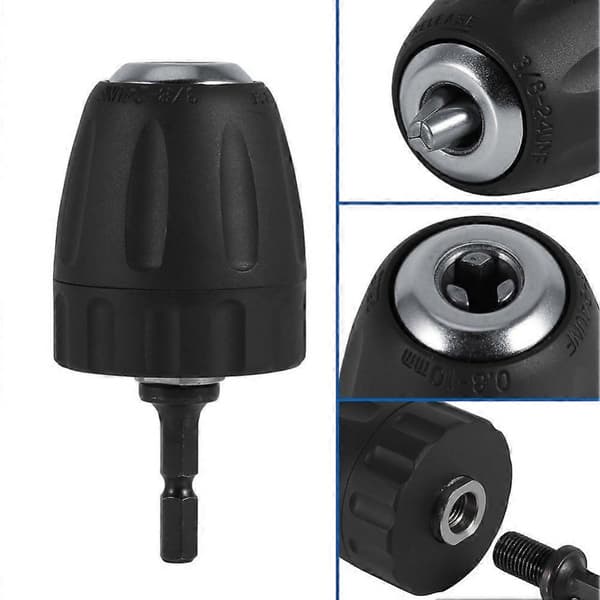 Skruvmejselchuck, 0,8-10mm 3/8\"-24UNF Nyckellös Borrchuck med 1/4\" Hex Socket Hållare Borrtillbehör