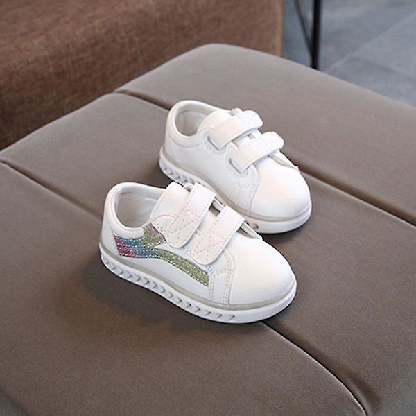 2022 Barn Baby Flickor Pojkar Randig Bling Platta Led Luminous Silver 23.5