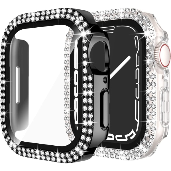 Kompatibel för Apple Watch med skärmskydd i härdat glas Svart/klar 45 mm