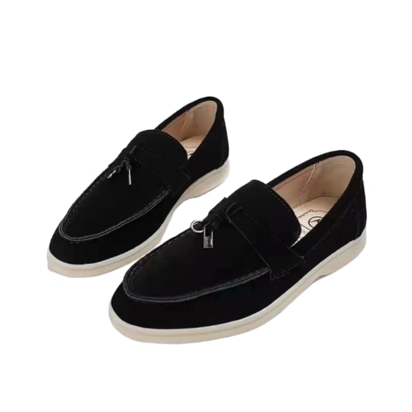 Damskor Loafers Mockasin i Mocka Casual Bekväma black 40