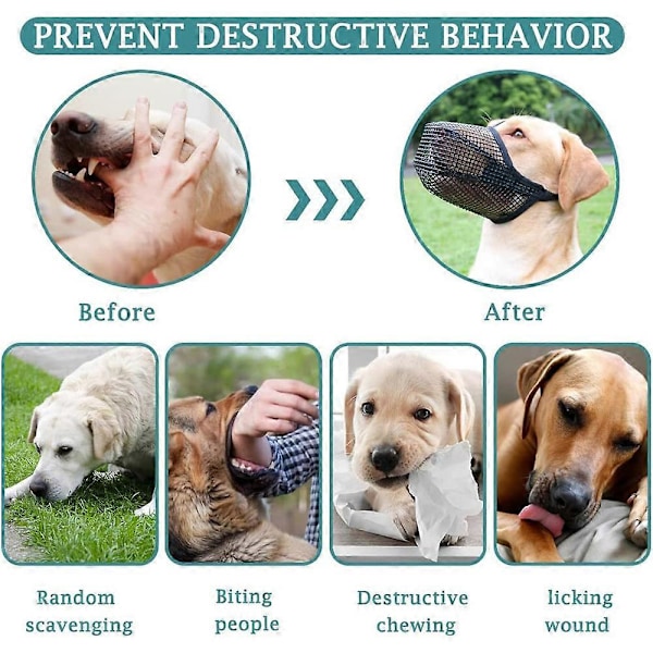 (SVART XL) Andningsbart Anti-bitande Tuggande Slickande Djur Nosgrimma Hund Nosgrimma Anti-slick