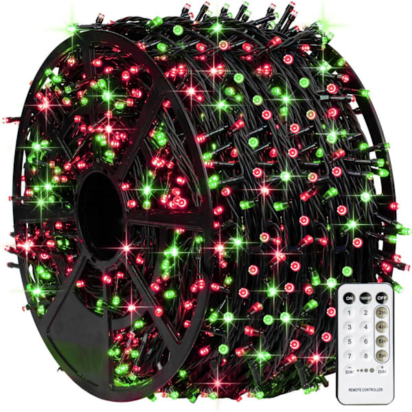 1000 LED-julkulor, 100 meter Julgranbelysning för utomhusbruk med kontakt Red & Green