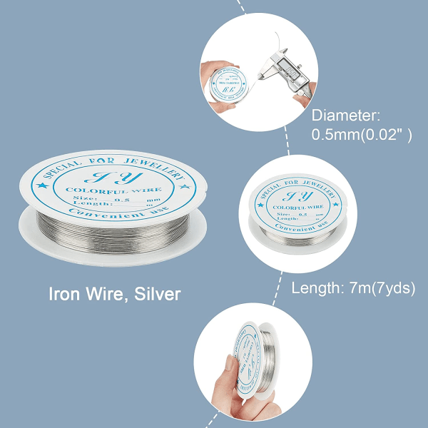 7 m 0,5 mm hantverkstråd för smyckestillverkning, järnsmyckestråd Ta silver  ca87 | silver | Fyndiq