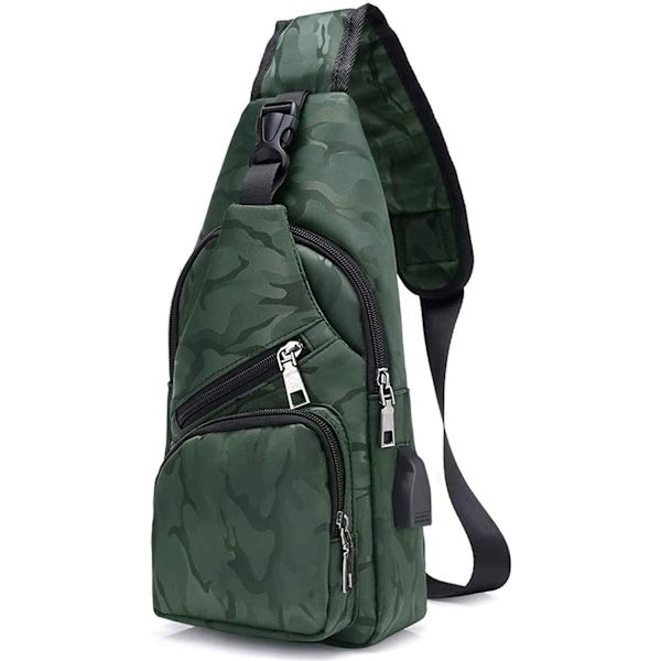 Slingväska, Bröstväska med USB-laddningsport, Lätt för Män och Kvinnor 7 Kamouflage Grön Sling Bag