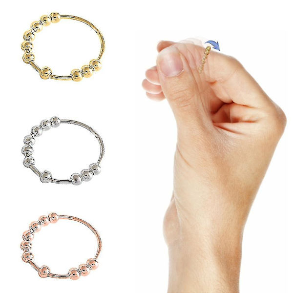 Roterbar beaded fingerring för anti-stress ring lindra ångest gåva Rose gold