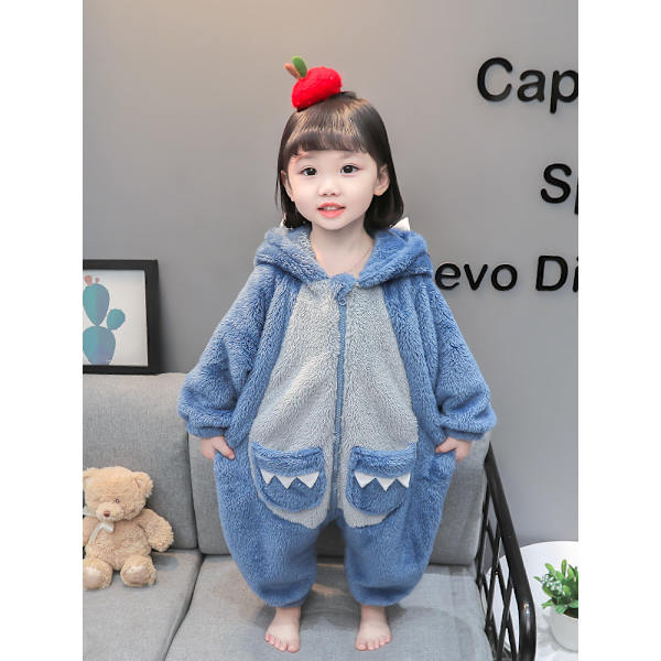 Hemkläder i korallfleece med dinosaurie blue 90