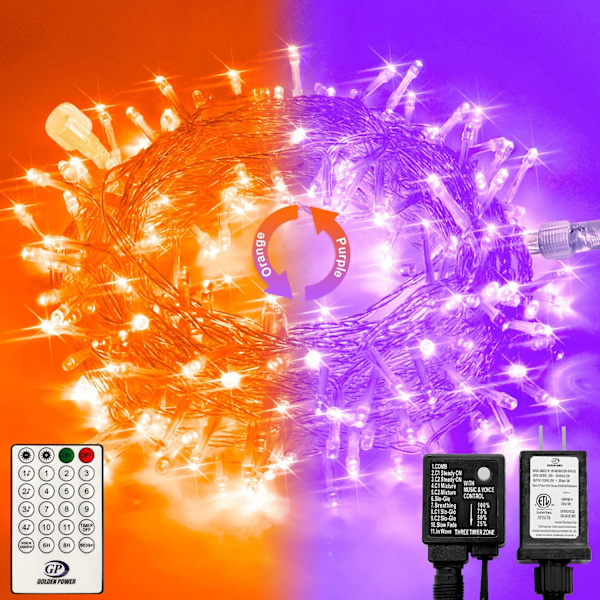 Varmt vita julbelysning inomhus, 10 meter 100 LED-julsträngljus Orange & Purple