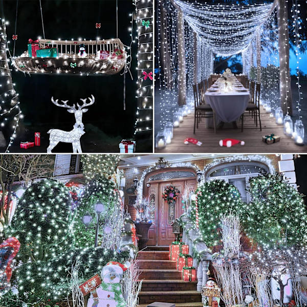 shineshine 197FT 600LED Julbelys utomhus, Vattentät 8 Belysnings White 600 LED