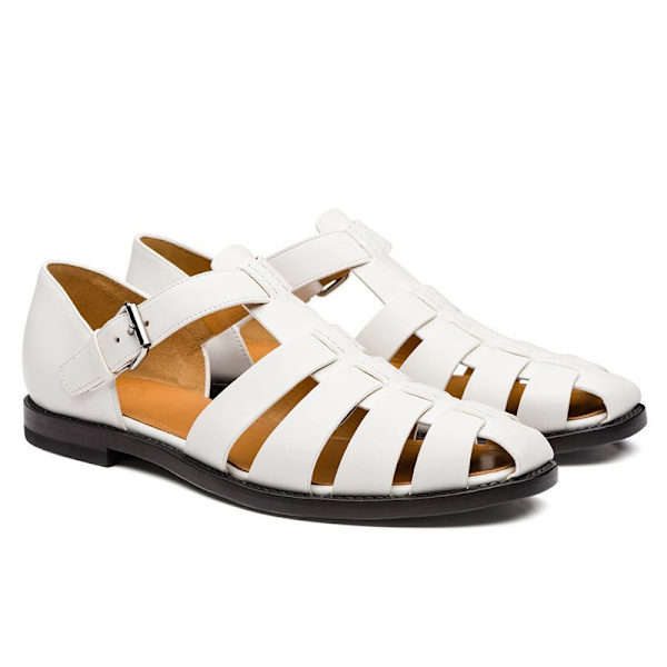 Bekväma Fiskar-Sandaler i Antik Grekisk Stil för Män, Handgjorda Lädersandaler för Män, Kvalitetsjusterbara Spännen Sommarskor white 39