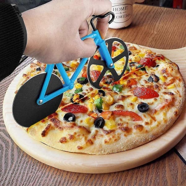 1 st Pizzaskärare Blå Cykel Pizzaskärare med Displayställ Non-Stick Köksredskap Pizza