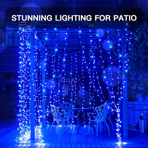 Gardiner med lampor för sovrum, 200 LED-lampor, hängande sträng, utomhus, vattentät Blue USB-200 LED