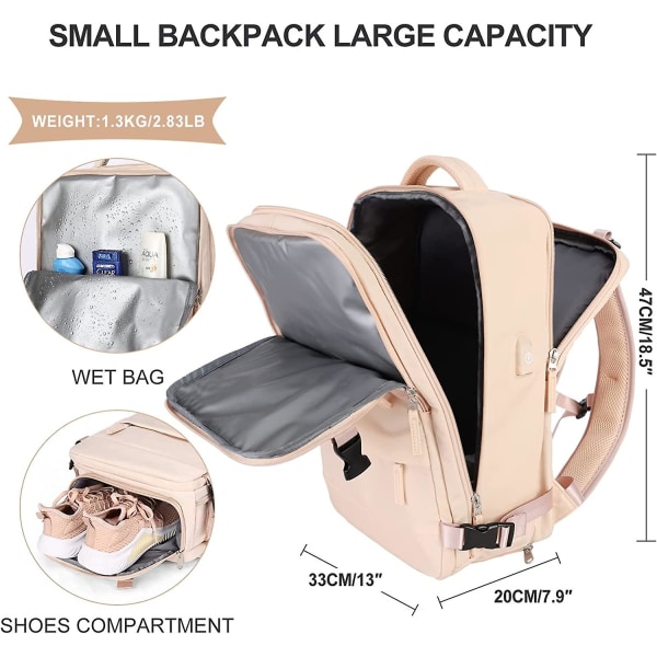 Stor reseryggsäck kvinnor, bär på ryggsäck män, vandring Backpa 14 inch Laptops B6-pink Beige (Medium)