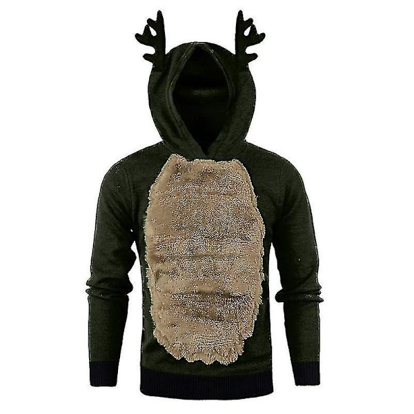 Herr Jul Huvtröja Jumper Toppar Xmas Rudolph Reindeer Pullover Army Green 3XL