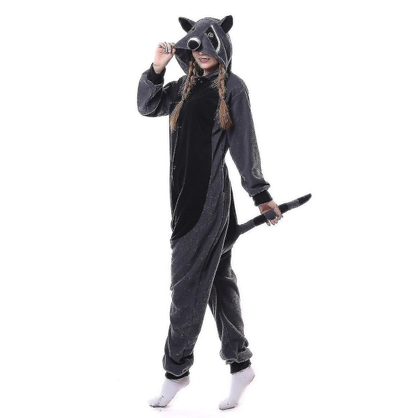 Raccoon Kostym för Vuxna Djur Helkroppspyjamas Halloween Jul Light Grey M