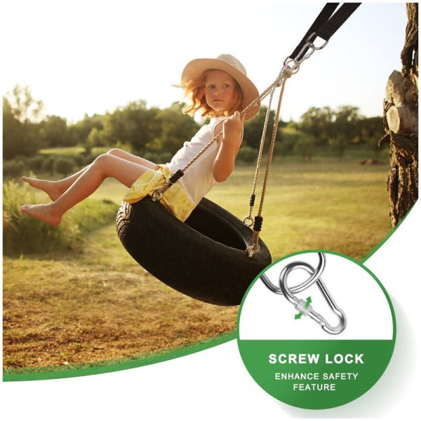 Tree Swing Strap Kit, med två karbinhakar i rostfritt stål, suita