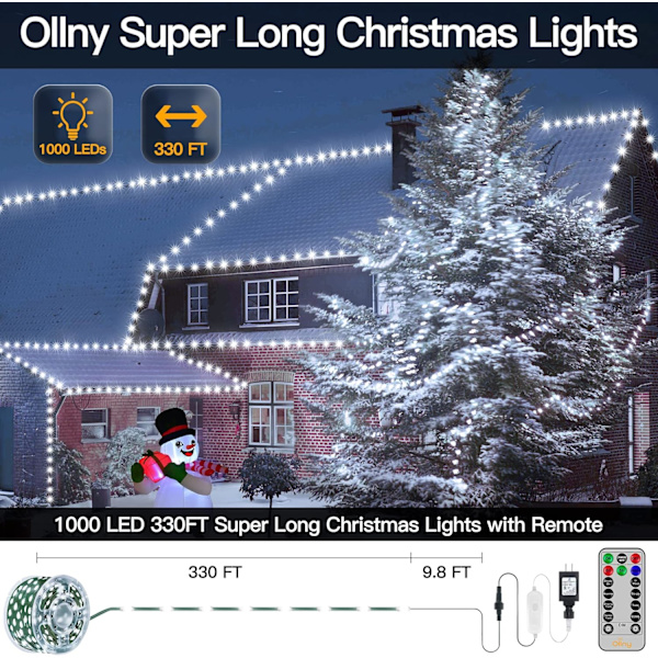Ollny Julbelysning 800LED 80m Plug-in, IP67 Vattentät Grön Tråd Cool White 1000LED