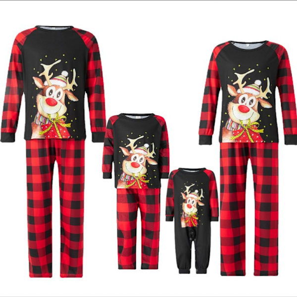 Familj Set Nattkläder Tecknad Hjort Splicing Långärmad Crew Neck Top&L father XXL (44)