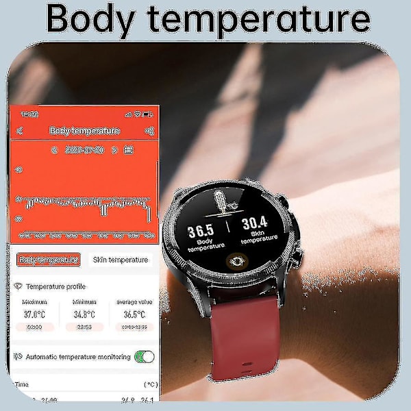 2023 Blodsocker-EKG+ppg Övervakning av blodtryck Kroppstemperatur Mesh belt black