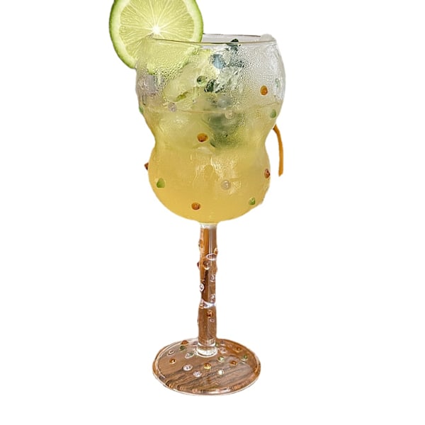 Klar & Multi Pomponette Goblet Färgad Gem Vin Glas Färgad Punkt GlasSockerböna Kopp A