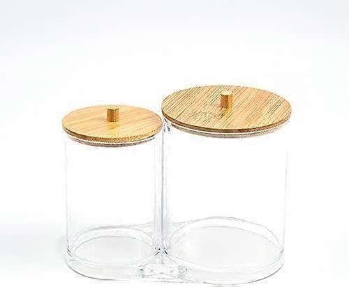 Bomullspinnehållare, Bomullspinnebehållare Bomullspinneförvaring Bomullspinnebox med Trälock för Vardagsrum, Sovrum, Badrum (15,9x9x13cm)
