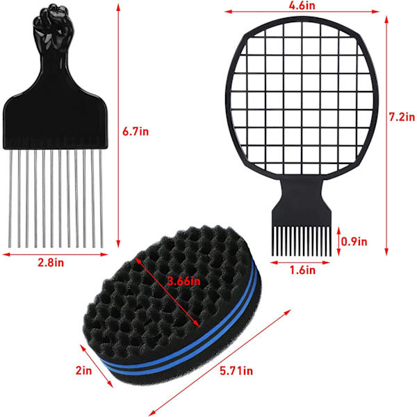 Hårsvampborste för Twists, 4 i 1 Afro Twist Comb Set, Afro Pi