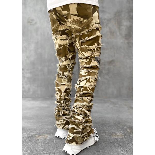 V-hanver Herr Streetwear Baggy Jeans Byxor Kors Hip Hop Män Lös camouflage
