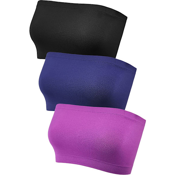 Trådlös Bralette för Kvinnor, Sömlös Bandeau, Stretchig, Ostoppad Svart, marinblå, mörklila S-M