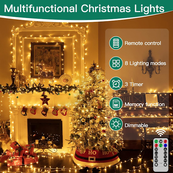 shineshine 197FT 600LED julbelysning utomhus, vattentät 8 Lightin Warm White 1000 LED