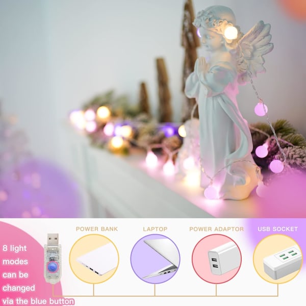 Globe String Lights Sovrum, 100 Led Fairy Lights Plug in, Indoor Stri Purple 100 LED USB