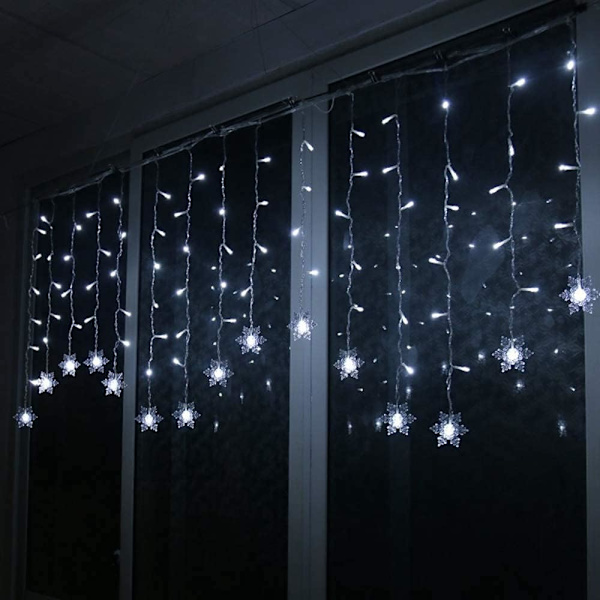 13ft/4M 96 LED Snowflake Curtain String Lights Plug-in minnesfönster L White