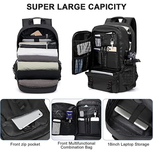 Stor Reseryggsäck Kvinnor, Kabinväska Ryggsäck Män, Vandringsryggsäck 14 inch Laptops L2-black(x-large)