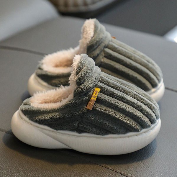 Unisex Barnplattformtofflor, Flickor Pojkar Plysch Bomulls Tofflor grå Ingen klack 18CM 4 years old