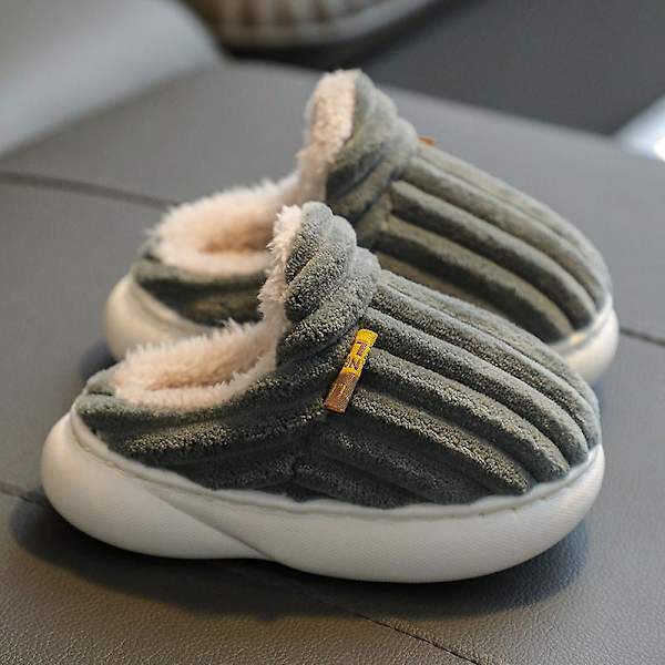 Unisex Barnplattformtofflor, Flickor Pojkar Plysch Bomulls Tofflor grey No heel 20CM 7-8years old