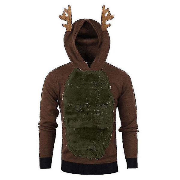 Herr Jul Huvtröja Jumper Toppar Xmas Rudolph Reindeer Pullover Coffee Army Green 2XL