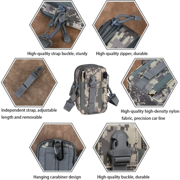 Taktiska midjeväskor, Universal midjeväska för utomhusbruk | Molle EDC Pou 3 Acu Camouflage01