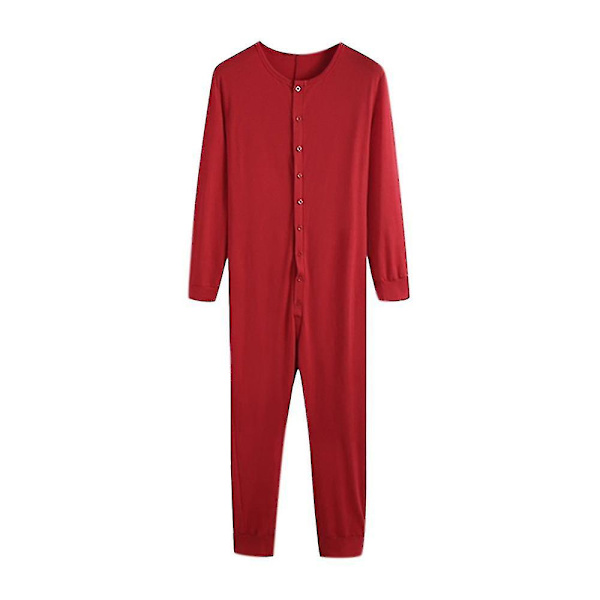 Männs Helkropps Långkalsonger Nattpyjamas Red M