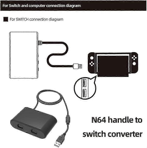 Trådlös N64-handkontrolladapter Kompatibel med Switch OLED, PC Windows, USB, Grå