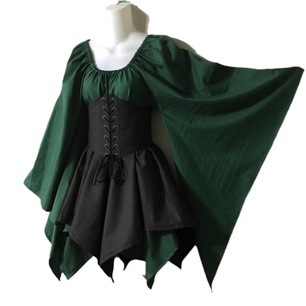 Kvinnors Traditionell Irländsk Klänning Renässans Medeltida Kostym Flare Ärm Korsett Halloween Kort Klänning Green black XXL