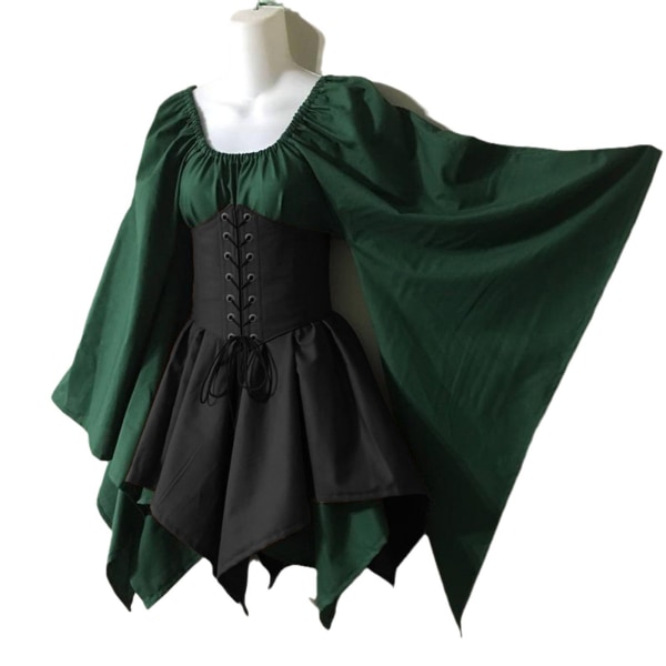 Kvinnors traditionella irländska klänning renässans medeltida dräkt Korsett med utslagsärm Halloween kort klänning Green black 4XL