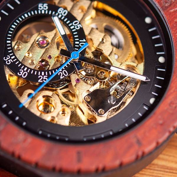 Graverad Träklocka, Mekanisk Klocka, Jubileumspresenter, Graverad Träklocka för Män, Steampunk Klocka, Julgåvor till min Man