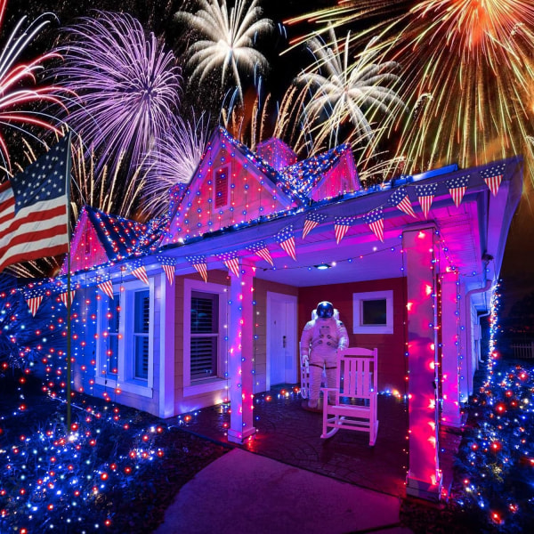 200 LED flerfärgade julbelysning utomhus Vattentät, expanderbar 66f Red White Blue Connectable 200 LED