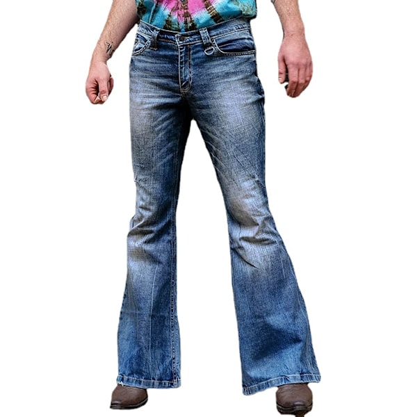 90-tals Herrejeans, Flared Byxor, Denimbyxor, Fickor, Enkla, Bekväma, Andningsbara, Utomhus, Vardag, Utgång, Bomullsblend, Mode, Casual, Blå M